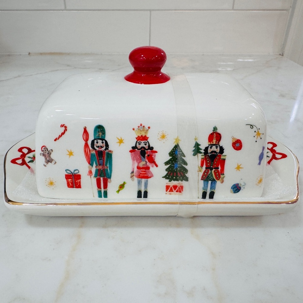 Festive Christmas Nutcracker Butter Dish with Lid